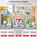 Under Sink Organizer, 2 Pack 2 Tier Pull Out Under Cabinet Organizer Shelf with Pad for Framed Cabinets, Metal Slide Out Under Sink Storage, Mesh Sliding Drawers for Kitchen Bathroom Laundry, Grey