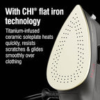 CHI Mini Steam Iron for Clothes, Sewing, Crafting and Travel with Titanium Infused Ceramic Soleplate, 1000 Watts, XL 10’ Cord, 3-Way Auto Shutoff, Portable, Vacation Essentials, Black (13120)