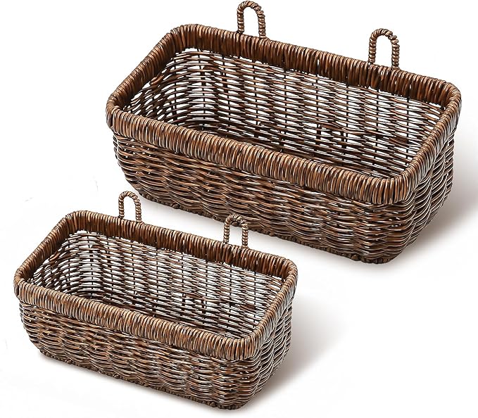 AceList Wall Hanging Basket, Boho Style Hand-Woven Hanging Storage Baskets - Set of 2, Ideal for Boho Room Decor, Kitchen, Garden, and Living Room(Brown)