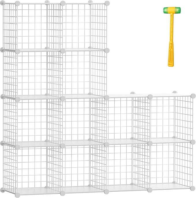 TUMUCUTE Cube Storage Organizer, Metal 12-Cube Shelves Bookshelf, Portable Closet Clothes Organizer for Bedroom, Home, Office, White