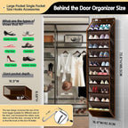 10 Tier Hanging Shoe Rack - Heavy Duty Behind The Door Hanging Shoe Rack, Sturdy Oxford Cloth, 20+ Pairs Over The Door Shoe Cabinet for Boots and Sneakers - Save 50% Closet Space! (Dark Curry)