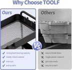 TOOLF 4-Tier Metal Rolling Cart with Wheels, Storage Utility Organizer Cart for Kitchen, Bathroom, Office, Baby Essentials & Makeup - Lockable Casters, Easy Assembly, Large Capacity, Black