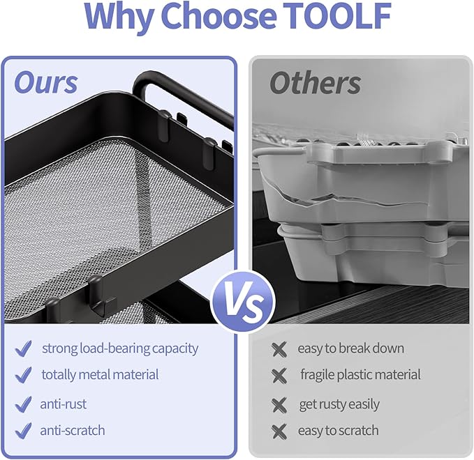 TOOLF 4-Tier Metal Rolling Cart with Wheels, Storage Utility Organizer Cart for Kitchen, Bathroom, Office, Baby Essentials & Makeup - Lockable Casters, Easy Assembly, Large Capacity, Black