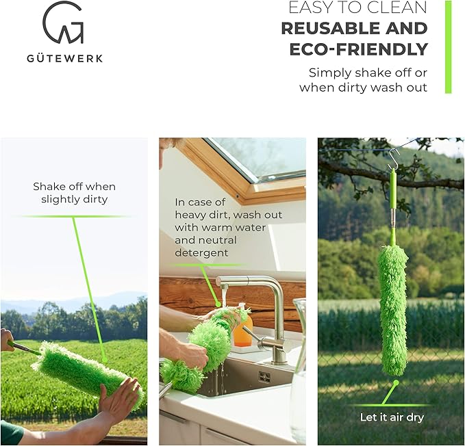 Extendable Microfiber Feather Duster, Feather Dusters for Cleaning, Ceiling Fan Dust and Cobweb Cleaner - Electrostatic Bendable Head - up to 55 Inch