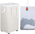 DOKEHOM 90L X-Large Laundry Basket with Removable Wash Bag on Wheels, Collapsible Rolling Laundry Hamper, Foldable Clothes Organizer, Folding Washing Bin (Beige)