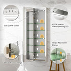 16"x60" Tall Lighted Medicine Cabinet with Mirror Door & Brush Nickel Bevel Frame, Surface or Recessed LED Bathroom Mirror Cabinet with Outlet, 5-Tier Adjustable Shelf & Sensor Inner Light