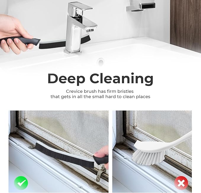 Cleaning Brush-Hard Crevice Cleaning Brushes, Multifunctional Window Groove Brushes, Grout Brush, Cleaning Tool for Bathroom, Kitchen, Toilet, Tile, Sink, Home (6, Black)
