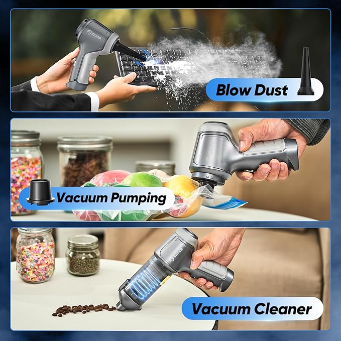 Saker Car Vacuum Cleaner Portable Cordless 14000PA,3 in 1 Handheld Car Vacuum with Brushless Motor One-Click Dust Removal for Cars,Office and Home Cleaning Dark Gray Silver