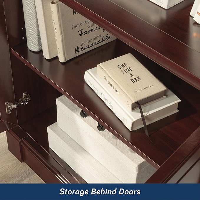 Sauder Palladia Book Shelf, Bookshelf with Storage, Library Bookcase with Doors and Adjustable Shelves, L: 29.37" x W: 13.90" x H: 71.85", Select Cherry