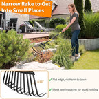 Garden Rake for Leaves, 65 inch Long Rake, 11 Tines Small Narrow Rake, Heavy Duty Metal Leaf Rakes with Adjustable Steel Handle for Lawns Yard Flower Bed Grass Mulch Shrub Camping Gardening