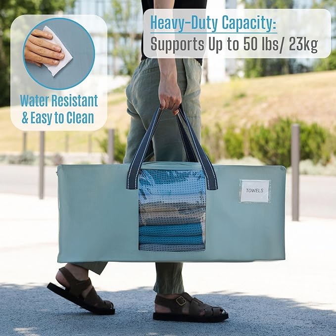 VENO 4 Pack Moving Bags for College, Heavy-Duty Storage Totes, Moving Boxes and Wardrobe Packing Supplies Alternative - Extra Large Durable Laundry Bags for Clothes (Light Blue Matte, 4 Pack)