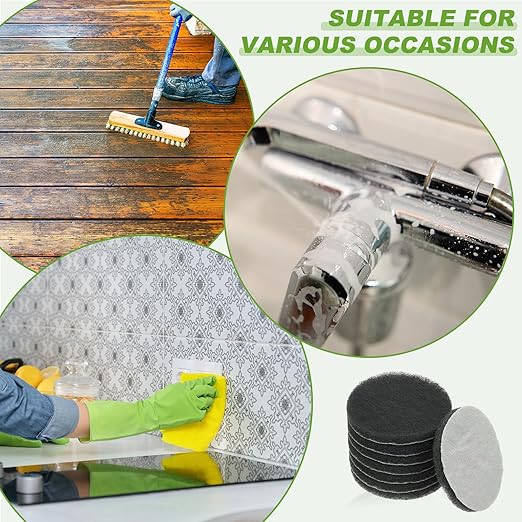 Power Scrub Pads, Scrubbing Pads 1500 Grits Scouring Discs - Fitting for (Home Kitchen Cleaning - Drill Attachment - Scrubber Replacement) 8 Pcs & 4 Inch & Green-Gray