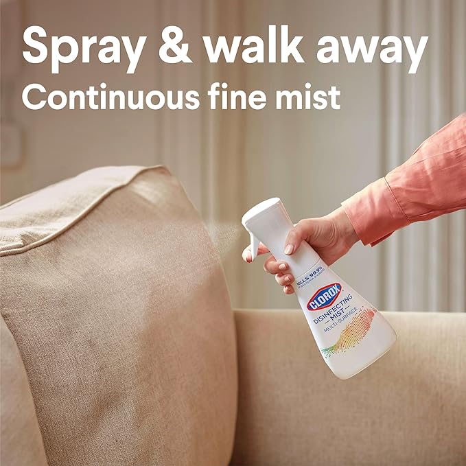 Clorox Disinfecting Mist, Eucalyptus Peppermint, Household Essentials, 1 Spray and 1 Refill, 16 oz Each