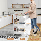 3 Tier Heavy Duty White Metal Rolling Cart with Lockable Wheels, Three Tier Roller Book Snack Cart, Utility Storage Organizer Carts for Kitchen, Bathroom, Garage, Baby Diaper, Craft, Art, Teacher