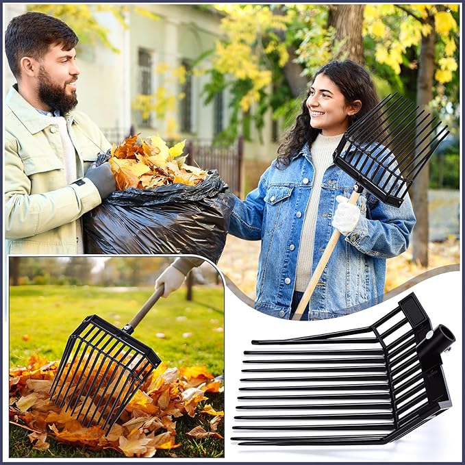 Lasnten 6 Pack Manure Fork Replacement Heads 12 Tines Heavy Duty Pitchfork Heads with Screws & Nuts Durable Horse Manure Rake for Picking up Grass Hay Animal Waste(Black)