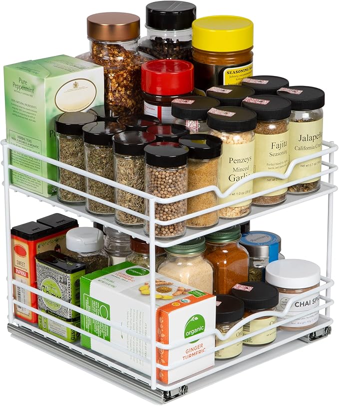 HOLDN’ STORAGE White Spice Rack Organizer for Cabinet, Heavy Duty, Pull Out Spice Rack, Lifetime Limited Warranty, Spice Organization 10.5" W x 10.4" D x 8.8" H - Spice Racks for Inside Cabinets.