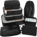 Shacke Premium 8 Packing Cubes Set - Lightweight Mesh Travel Luggage Organizers with Laundry Bag, 8-Piece Suitcase Storage System (Air Black)
