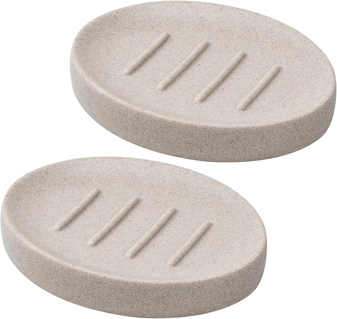 Soap Dish Bathroom Resin Soap Holder Soap Tray for Shower Sponge Holder for Kitchen Sink 2 Pack(Beige)