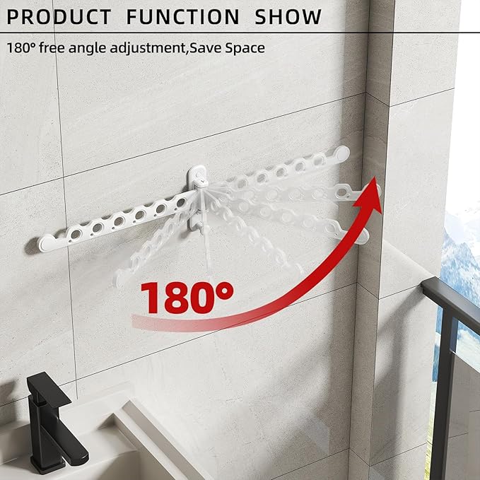 Wall Mounted Clothes Hanger Rack Foldable Drying Rack Hook Folding Indoor for Laundry Room Organization Bedroom Collapsible Racks Perfect for Small Spaces, 6 Hole White 1 Packs