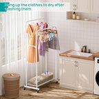 SINGAYE Clothing Rack Garment Coat Racks Drying Metal Freestanding for Hanging Clothes Portable With Wheels Closet for Laundry Bedroom White