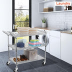 Heavy Duty Utility Cart, 990Lbs Capacity 3 Tier Rolling Carts with Wheels, Kitchen Cart on Wheels with Storage, Commercial Grade Metal Serving Carts with Wire Shelving &Handle Bar, Silver