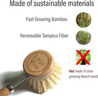 6 pcs Wooden Dish Brush Replacement Heads Made of Renewable Bamboo Wood and Natural Bristle Fiber, Durable, Long Lasting (Tampico Fiber)