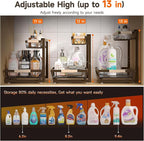 2 Packs Under Sink Organizer, High Adjustable 2 Tier Under Kitchen sink organizer, Multi-Purpose Storage Shelf for Kitchen Bathroom Cabinet (Brown)