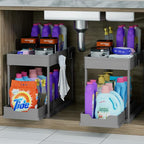 Under Sink Organizer 2 Pack，Bathroom Cabinet Organizer，2 Tier Sliding Cabinet Basket Organizer Drawer, Multi-Purpose Bath Collection Baskets for Bathroom (Grey)