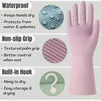 IMARU 3 Pairs Dishwashing Gloves with Hanging Hooks - Reusable Rubber Cleaning Gloves for Household & Kitchen & Gardening, Non-Slip & Waterproof & Durable (Large)