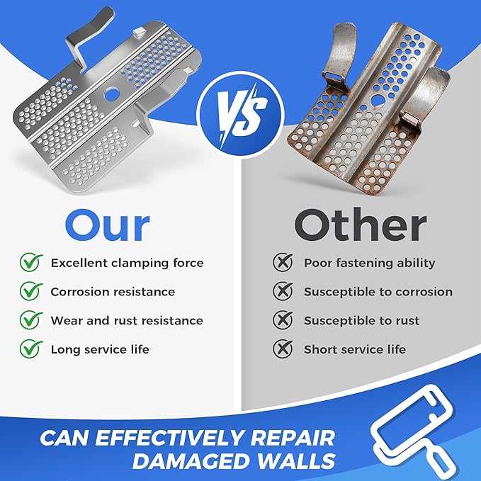 52 Pack Drywall Repair Clip, Drywall Clips Repair with 104 Screws Fits 1/2" and 5/8" Panels, Stainless Steel Drywall Fastener Repair Clips Kit for DIY Damaged Walls Repairing