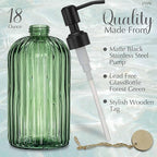 JASAI 18Oz Green Glass Soap Dispenser with Black Rust Proof Pump, Refillable Bathroom soap Dispenser with Thick Glass, Soap Dispenser Bathroom for Kitchen Dish soap, Hand Soap, Lotion, Body Wash.