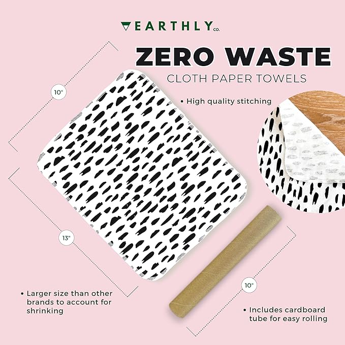 Reusable Paper Towels - 10 Pack - Roll of Washable Cotton Cloth Paper Towels - Paperless Reusable Napkins Cloth Washable - Absorbent + Long Lasting - Zero Waste Products - (Brushstrokes)