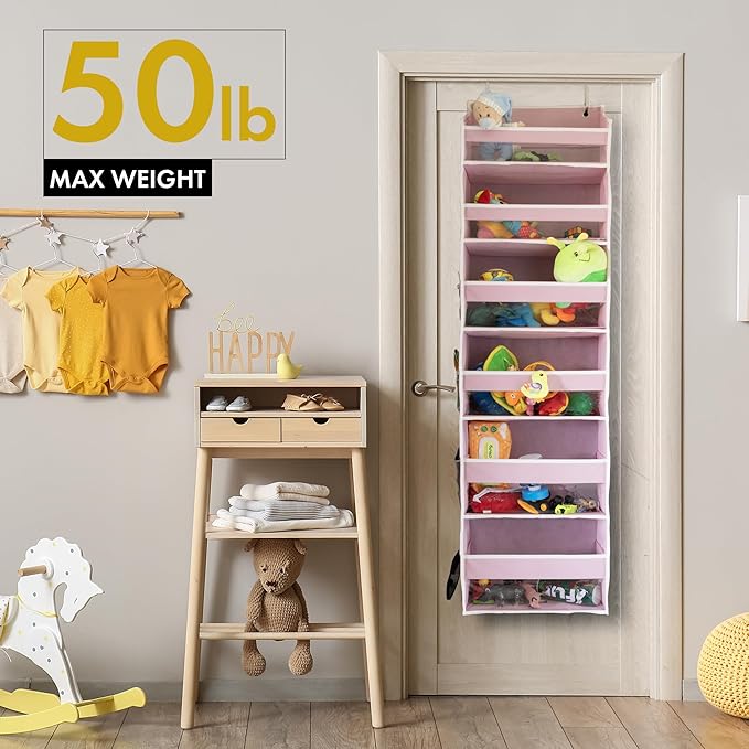 HOMELUX THEORY UPGRADED Over The Door Organizer Hanging - 100D EXTRA THICK & 50lbs HUGE CAPACITY 6 Large Front & 12 Side Pockets, Over The Door Shoe Organizer, Hanging Closet Organizer (LightGray 1pc)