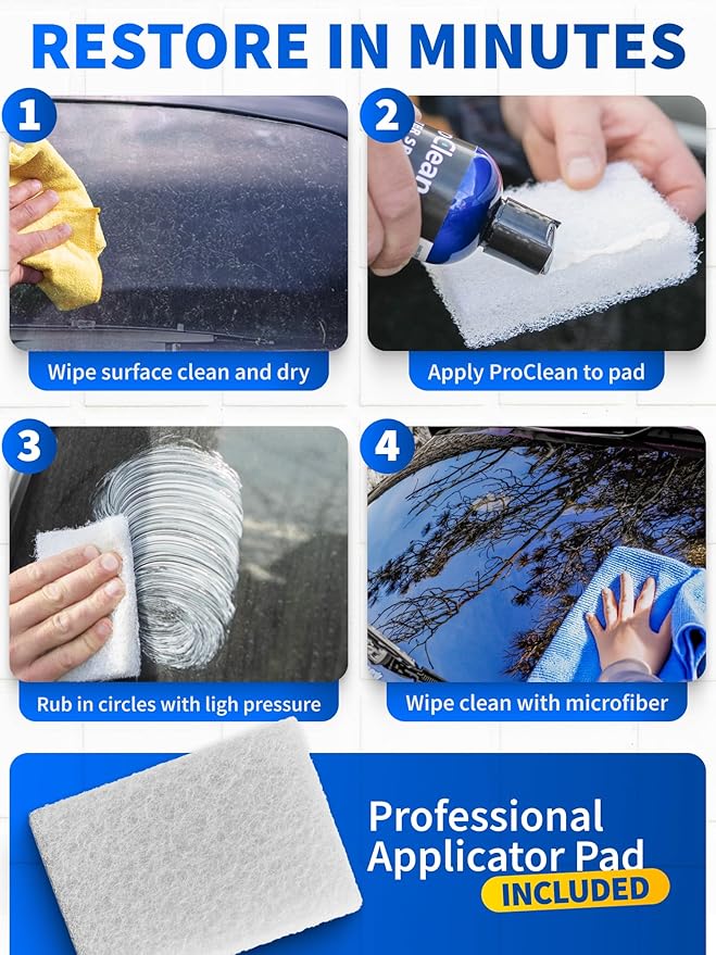 ProClean Hard Water Spot Remover - For Glass, Metal & More - Includes Applicator Pad - Water Stain Remover Kit - Use on Car Window or Shower Door