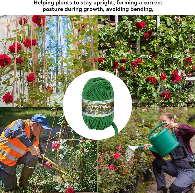 MAQIHAN 2 Pack Garden String - Plant Ties, Garden Twine, Gardening Tape, Tree Support, Stretchy Trap for Trees,Flowers,Green Soft Ties for All Plants All Gardeners(35M/Roll,115FT)