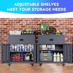 KAER Metal Garage Storage Cabinet with Wheels Tool Chest with Drawer 2 Doors and Adjustable Shelf Industrial Style Tool Cabinets for Warehouse Garage Basement Repair Shop - Assembly Required