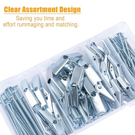 KURUI Hollow Wall Anchors Assorted Kit, 44Pc Heavy Duty Toggle Bolts and Wing Nut Kit, Drywall Anchors Assortment Set, Butterfly Anchors for Hanging Picture Curtain Rod Plant (1/8in, 3/16in, 1/4in)