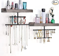 Keebofly Hanging Wall Mounted Jewelry Organizer with Rustic Wood Jewelry Holder Display for Necklaces Bracelet Earrings Ring Set of 2 Weathered Grey,[Patented]