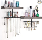 Keebofly Hanging Wall Mounted Jewelry Organizer with Rustic Wood Jewelry Holder Display for Necklaces Bracelet Earrings Ring Set of 2 Weathered Grey,[Patented]