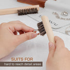 TAKAVU Horsehair Detail Brush Set, Silver Cleaning Brushes & Polish Cloth for Silverware Plateware Jewelry