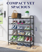 Kitsure Shoe Rack - Stainless Steel Shoe Organizer, Sturdy Shoe Rack for Closet and Front Door Entrance, Free Standing Shoe Shelf, Closet Organizers and Storage, 25.6" Wide - 5 Tier, Black