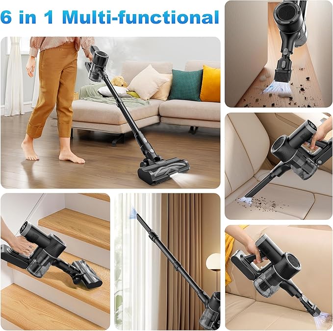 Tikom Cordless Vacuum Cleaner for Home, 40000Pa/450W Stick Vacuum with Charging Wall Dock, Anti-Tangle, Lightweight Handheld Vacuum for Pet Hair, Hard Floor, Carpet, V450