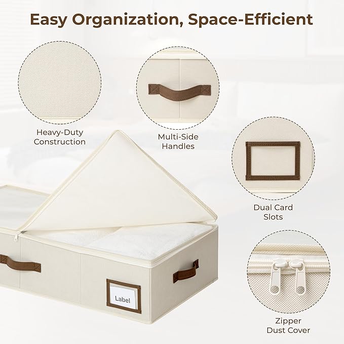 GRANNY SAYS 2 Pack Under Bed Storage, Underbed Organizer with Zipper Lid for Bedroom, Beige Clothing Storage Bins for Blankets, Clothes, Shoes