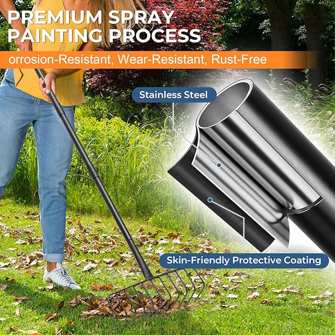L-Shaped Garden Rake with Oversize Head - 72" Adjustable Lightweight Metal Rake for Thatch, Leaves, Hay, Mulch - Efficient Yard Tool for Quick Cleanup, Effortless Collecting Cleaning