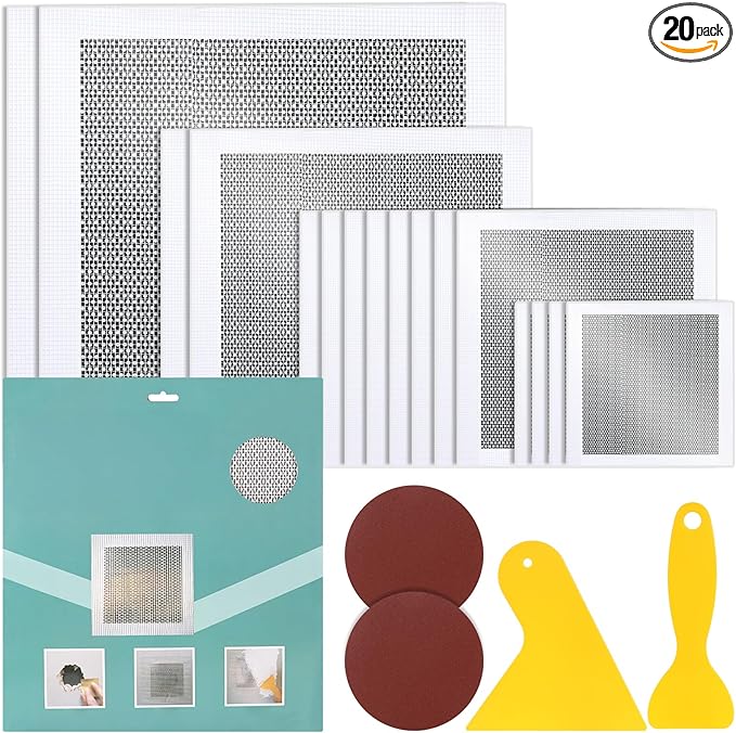 16Pcs Drywall Repair Kit, 2/4/6/8in Self-Adhesive Drywall Patch Kit with Sandpapers & Scrapers, Wall Repair Patches for Small Big Holes & Cracks, Quick Fix for Ceiling Bathroom Wall Damage