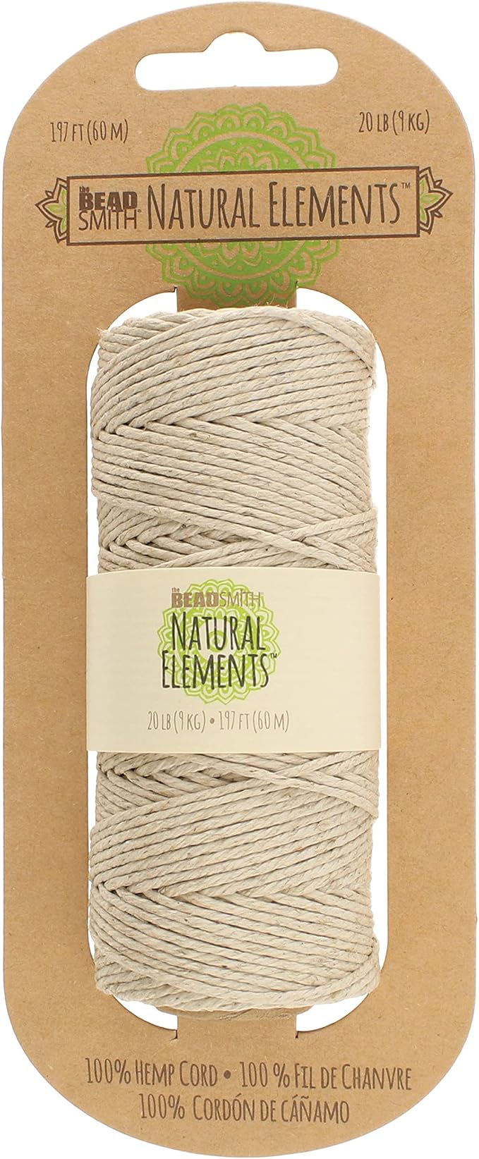 The Beadsmith 100% Hemp Cord – Natural Color – 2mm, 197 Foot Spool, 20LB Test Strength – Twine for Jewelry Making, Macrame, Paper Crafts, Gardening, Scrapbooking, Home Décor, DIY String Art & More