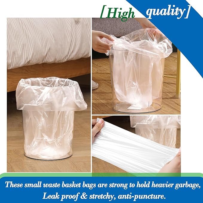 5 Gallon 60pcs (Fit 4.5-5.3 Gal) Small Clear Trash Bags Strong Garbage Bags, 18-20 Liter Bathroom Trash Can Bin Liners, Unscented Plastic Bags for Office, Waste Basket Liner, 4.5,5Gal-Clear