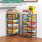 Fruit Basket, 5-Tier Utility Kitchen Organizer and Storage Cart with Pull-Out Baskets and Wood Top, Rolling Pantry Kitchen Cart on Wheels for Fruit Potato Onion Vegetable Snack Produce