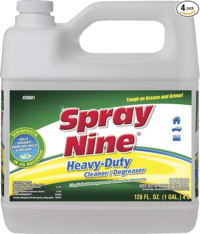 Spray Nine 26801-4PK Heavy Duty Cleaner, Degreaser & Disinfectant for Home, Yard Equipment, Automotive & More - Refill for Spray Bottle 1 Gallon (Pack of 4)