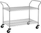 Finnhomy 2-Tier Commercial Grade Rolling Cart, Heavy Duty Utility Cart, Carts with Wheels and Handles, Kitchen Carts on Wheels, Metal Cart with 600 lbs Capacity, Shelf Size 24" D x 40" W, NSF